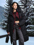 Damenjacke mit Bogen-Print lang bequem Kapuze und Stehkragen – für Herbst und Winter